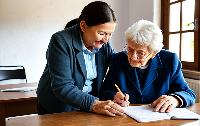 **
"A professional social worker assisting an elderly woman with her pension application at a rural village office, appropriate content, fully clothed, modest clothing, safe for work, family-friendly, natural pose, perfect anatomy, well-formed hands, bright daylight, positive atmosphere, focusing on compassion and support, high quality."
**