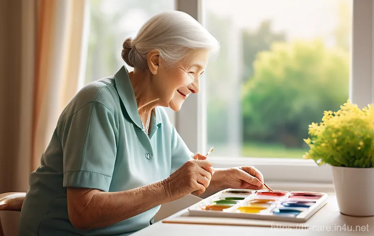 요양병원 선택 팁 - **Prompt 1: Personalized Care and Gentle Hobbies**
    "A heartwarming scene inside a bright, sunlit...