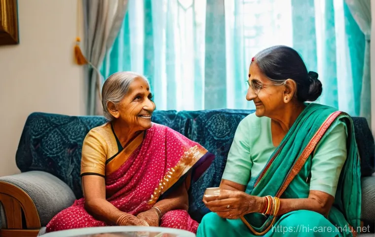 노인 요양병원 방문 후기 - **Prompt:** A vibrant and cheerful common room within a well-maintained elder care facility in India...