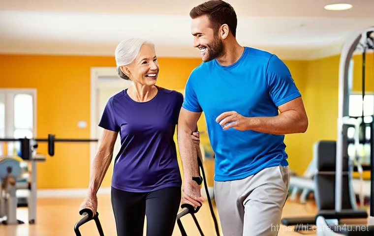 뇌졸중 재활 요양병원 - **Prompt 1: Inspirational Physical Therapy Session**
    "A bright, modern rehabilitation gym with n...