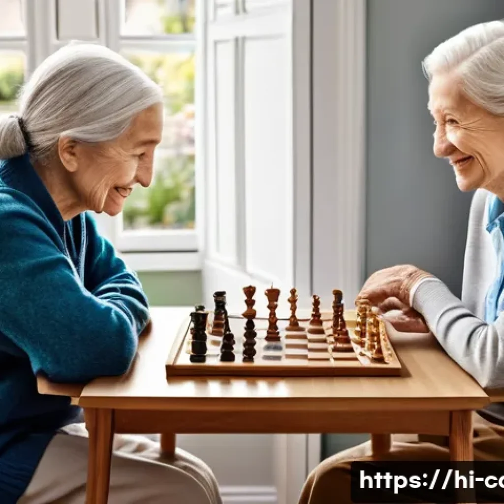 요양병원 내 간병인 서비스 - **Prompt 1: A Heartwarming Game of Chess**
    "A cozy indoor scene featuring an elderly woman with ...