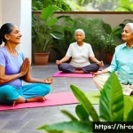 Home 21 노인성 질환 관리 요양병원 - A serene nursing home setting in India featuring elderly Hindi-speaking individuals engaged in group...