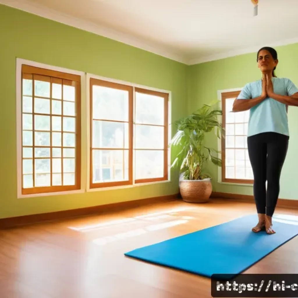 요양병원 재활 후기와 결과 - A serene rehabilitation center room bathed in natural sunlight, featuring a middle-aged Indian patie...