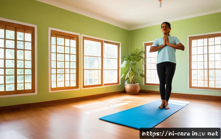 요양병원 재활 후기와 결과 - A serene rehabilitation center room bathed in natural sunlight, featuring a middle-aged Indian patie...