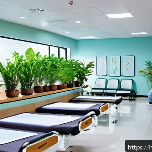 Home 16 요양병원에서 제공하는 서비스 - A serene hospital wellness center blending modern medical technology and traditional Ayurvedic pract...