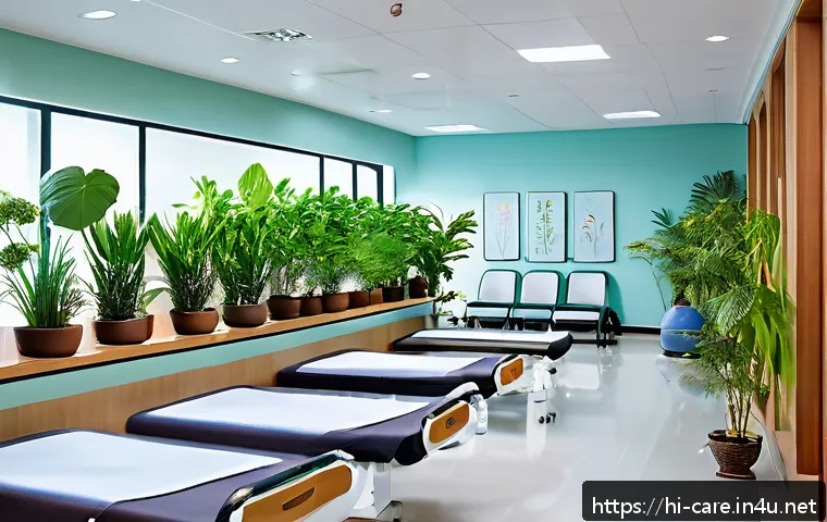 요양병원에서 제공하는 서비스 - A serene hospital wellness center blending modern medical technology and traditional Ayurvedic pract...