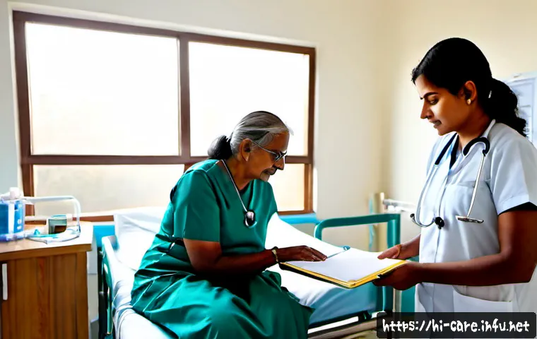 요양병원 하루 비용 - Photorealistic Indian hospital care consultation, elderly patient resting comfortably in a clean pri...